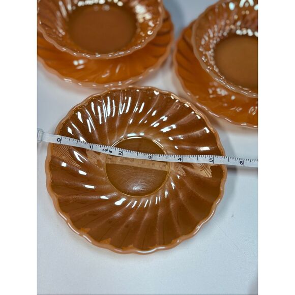 Vintage Anchor Hocking Peach Luster Bowls and Plates Swirl Design Set of 3 - Picture 3 of 5